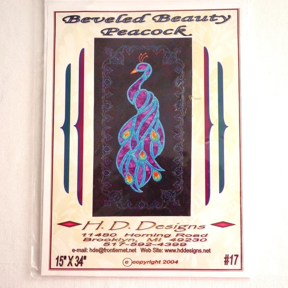 H.D. Designs Beveled Beauty Peacock Satin Stitched Panel Quilt‎ Pattern 15 x 34